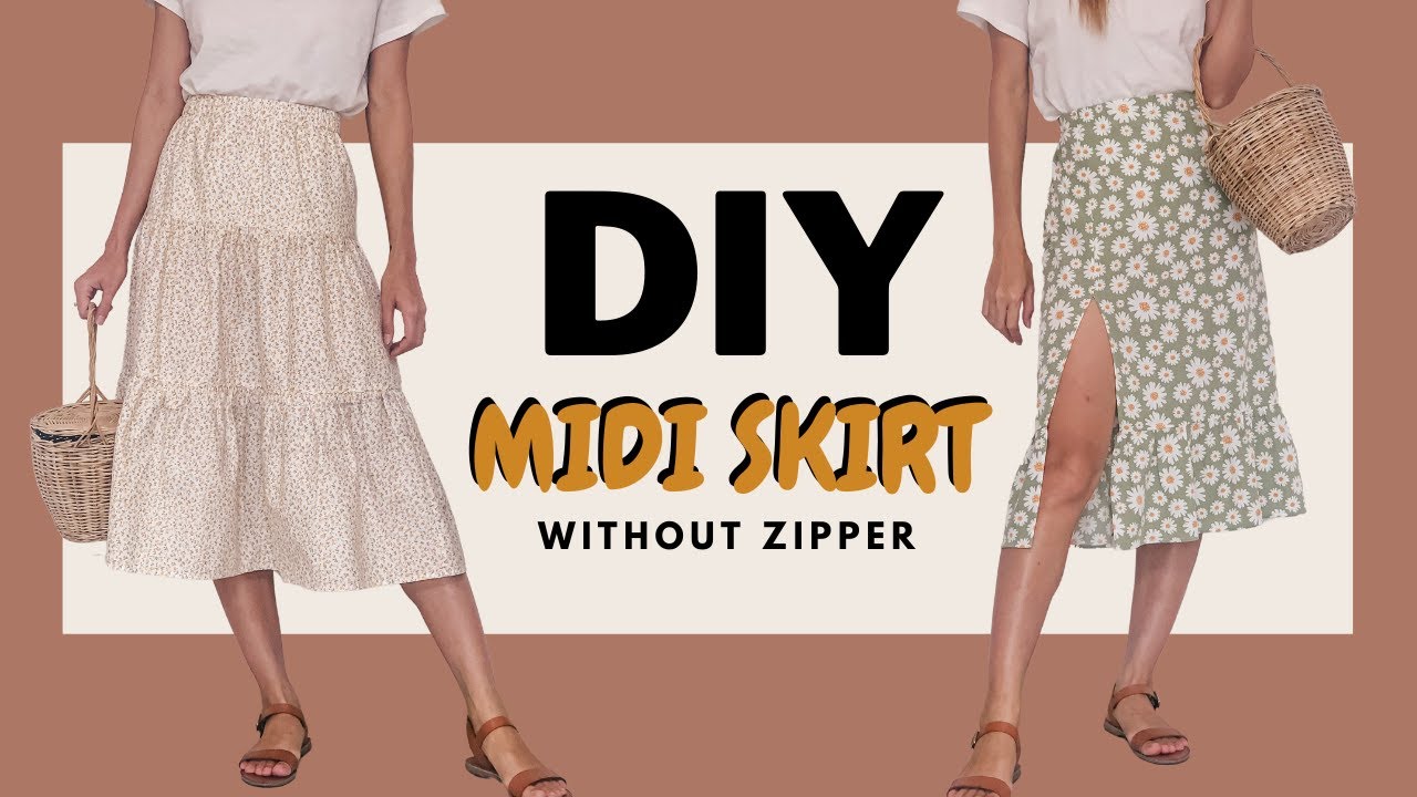 DIY MIDI SKIRT without zipper in 2 styles | Tiered skirt & Ruffle hem ...