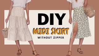 DIY MIDI SKIRT without zipper in 2 styles | Tiered skirt & Ruffle hem with leg slit skirt