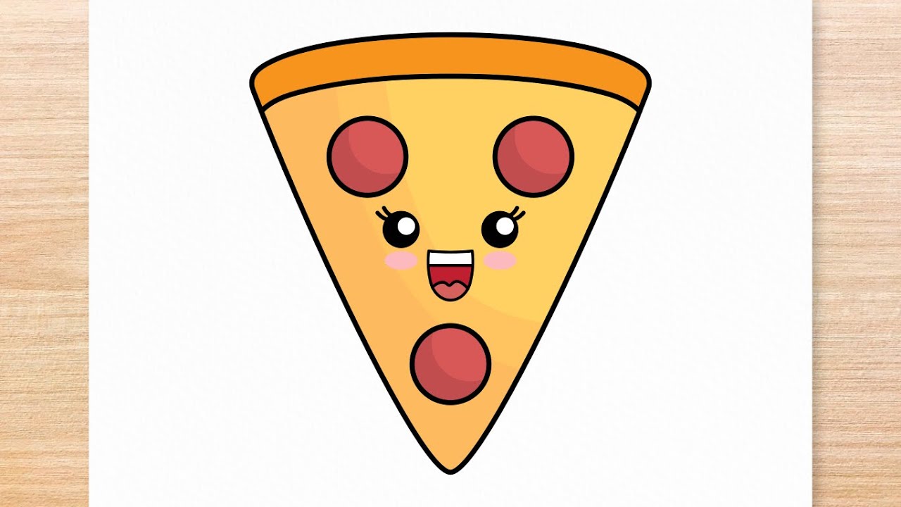 Como desenhar FATIA DE PIZZA fofo, desenhos kawaii fáceis, como