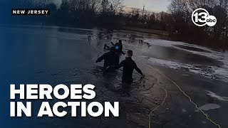 WATCH: Officers save boy from freezing pond after he fell through thin ice