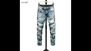 Eh · md®мужские рваные джинсы, вышитые радужные, с карманом, мягкие, свободные, хлопок, эластичные,