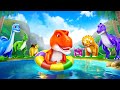 Dino shark swimming pool adventure  crazy dinos fun play jurassic world  funny dinosaur cartoons