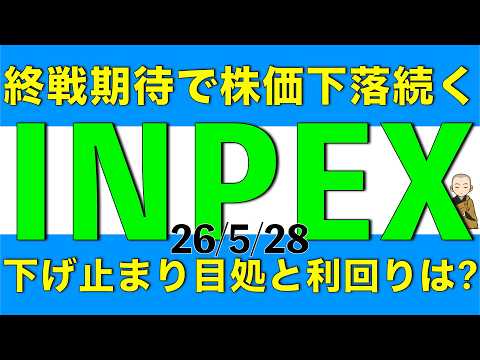 終戦期待などで原油価格が下がると同時に株価も下落が続くINPEXの下げ止まりの目処や今後の配当利回りを解説します