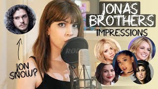 1 GIRL 15 VOICES | JONAS BROTHERS EDITION! (ARIANA GRANDE, SELENA GOMEZ, JON SNOW? &amp; 3 MORE)