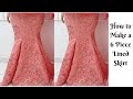 How to Cut 6 Piece Skirt Sew with lining and elastic waist band Simple Detailed DIY