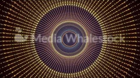 Abstract dotted narrow rays rotating on black background, seamless loop. Animation. Golden and