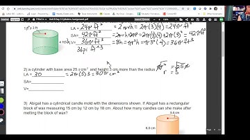 Unit 8 Day 3 Surface Area and Volume of Cylinders Guided Practice