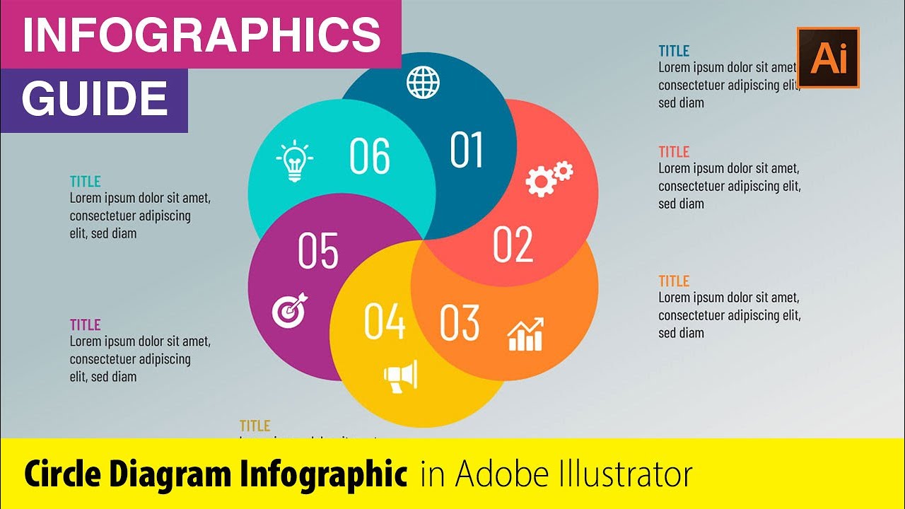 Circle Diagram Six Options Creative Infographic Template in Adobe Illustrator