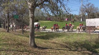 Trail riders set up camp at Memorial Park in Houston