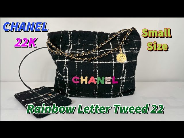 Chanel 22K Rainbow Letter Tweed 22. Small Size, Antique Gold