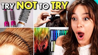 Adults Try Not To Try Challenge - Insane Hair Products! (Ponyfull, Hair Dryer Bonnet, Hair Chalk)