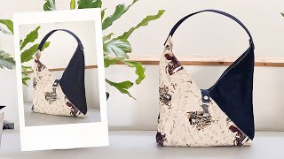 DIY Easy Small Hobo Shoulder Bag | Denim + Printed Fabric | Bag Tutorial