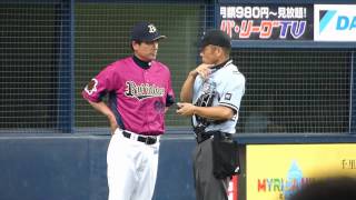 130809　大坂夏の陣　オリックス vs 西武　9回表　危険球で退場する　小松投手