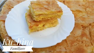 Byrek me peta të holla si bakllava pa lodhje me kos-vezë e gjizë