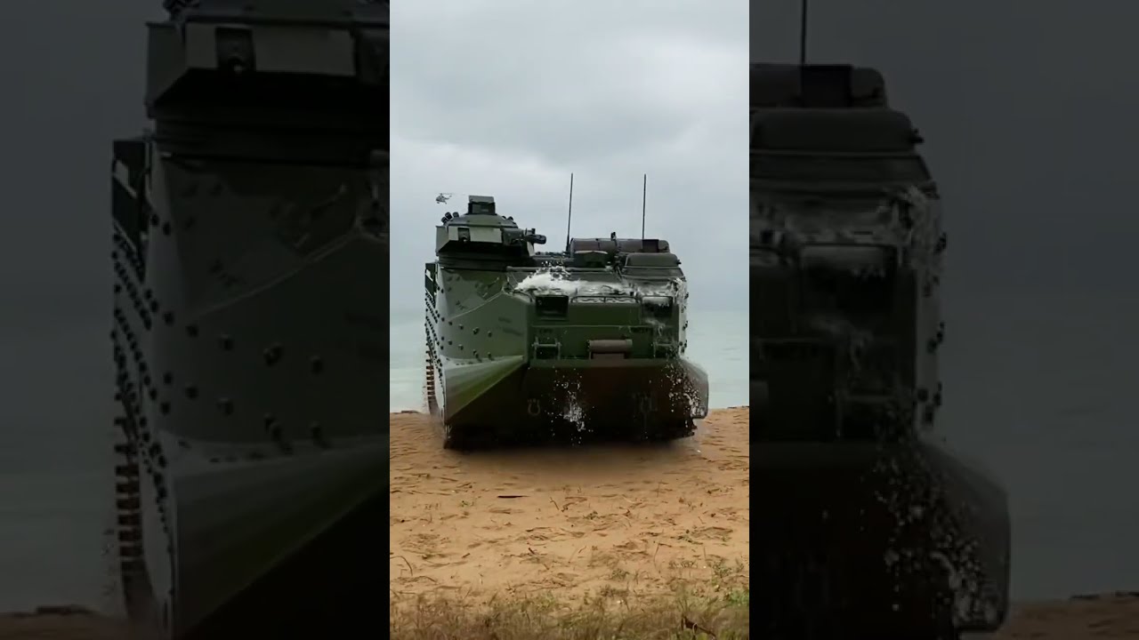 Um blindado anfíbio surgindo na sua frente na praia. O que você faria?