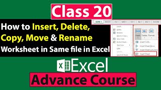 How to Insert, Delete, Copy, Move and Rename Worksheet in Same file in Excel in Urdu - Class No 20