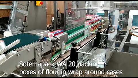 Sotemapack WA 20 case packer packing boxes of flour in wrap around cases