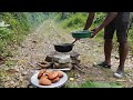 Banana fritters with guava leaf tea + Crab hunting