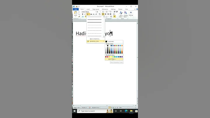 How to use typing underline color in MS word