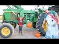 Using tractors on the farm to crush Halloween things | Tractors for kids