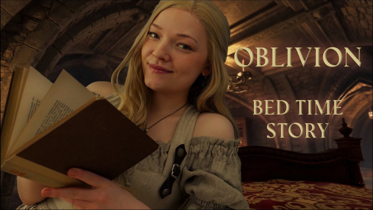 ASMR Oblivion Mum reads you to sleep📜 (fire crackling, face touching, book tracing)
