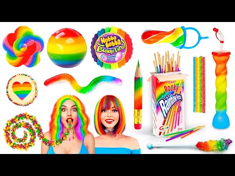 Rainbow Desserts Challenge Eating Only ONE COLOR Food for 24 Hours by RATATA POWER