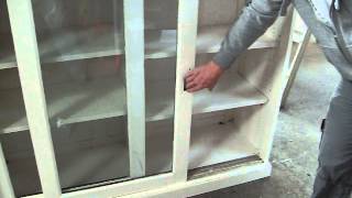 Vintage painted shabby chic sliding door cupboard in Farrow and Ball