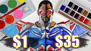 $1 vs $35 WATERCOLOR ART | Cheap vs Expensive!! Which is WORTH IT..? | Captain Falcon America