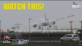 American 777 insane landing at London Heathrow!