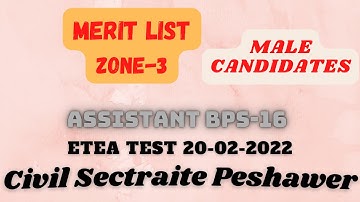 Assistant Zone 3 Male Merit List Etea Test Civil Secretariat Peshawar
