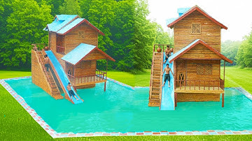100 Days Building The Most Amazing Bamboo House With Slide on Swimming Pool