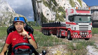 SCANIA SS LOGISTIC + POLE TRAILER TERCIDUK JALAN PALING EXTREME ~ EURO TRUCK SIMULATOR 2 MALAYSIA