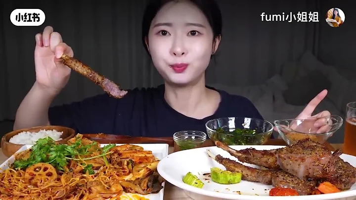  Asmr Mukbang, Food With Plate, Spicist Enoki Mushrooms, And Noodles Meatballs Spicy Yummy
