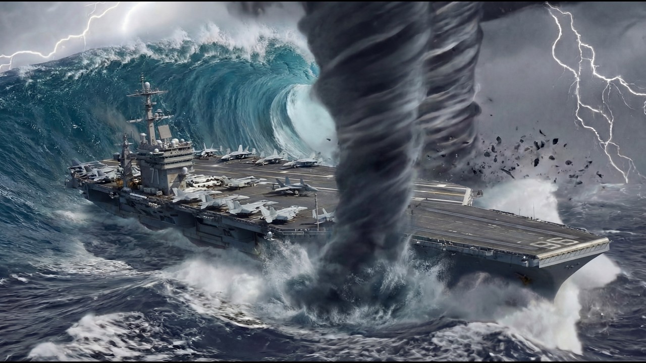 USS Nimitz vs Mega Tsunami + EF5 Tornado (AI Simulation)