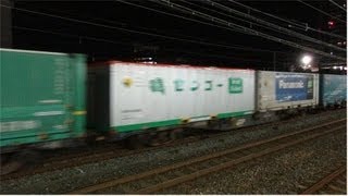 2013年10月2日 57レ(スーパーライナー)＆5056レ(EF66 30牽引、吹田貨物ターミナル駅到着) 貨物列車
