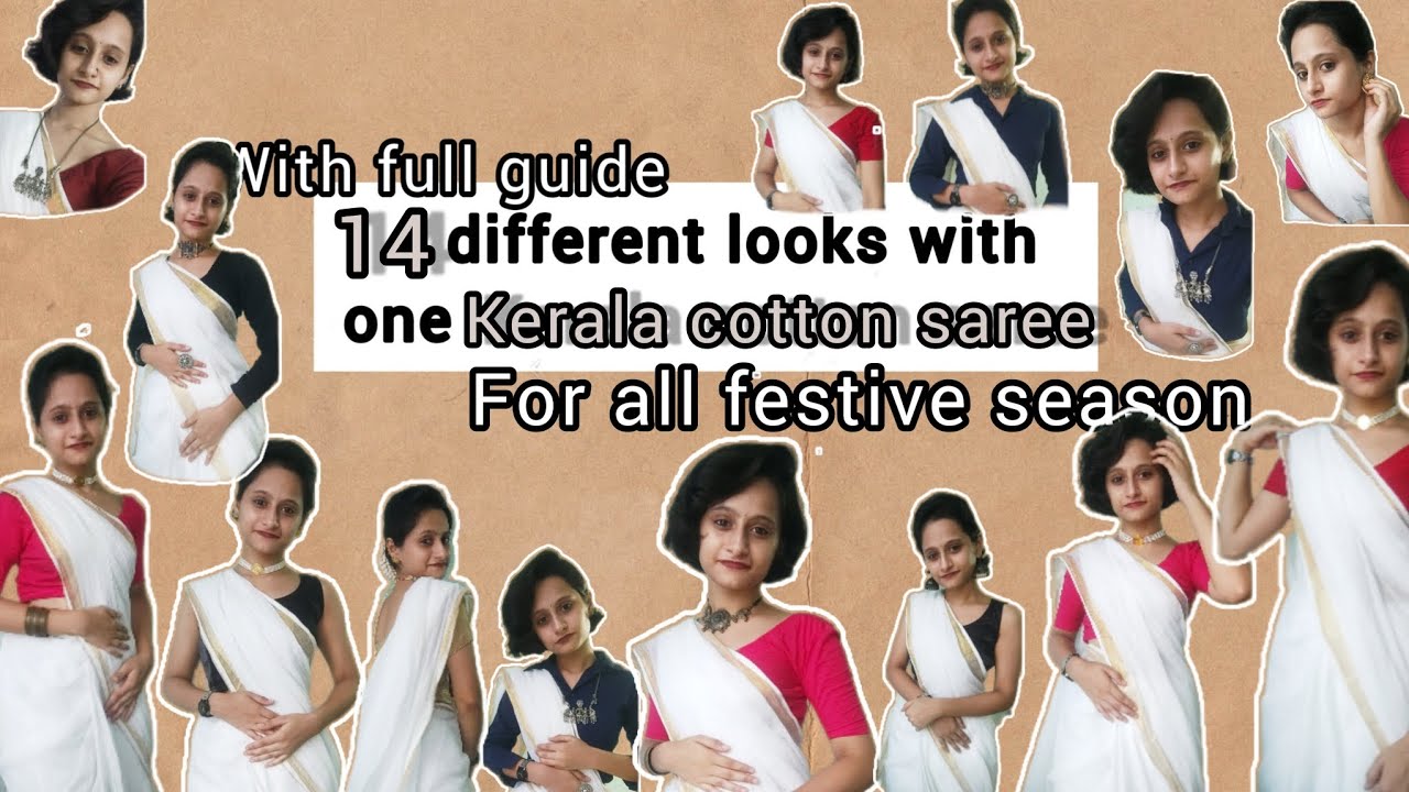 KERALA COTTON SAREE look in 14 different styles for all festive season🌼#grwm#durgapuja#trending