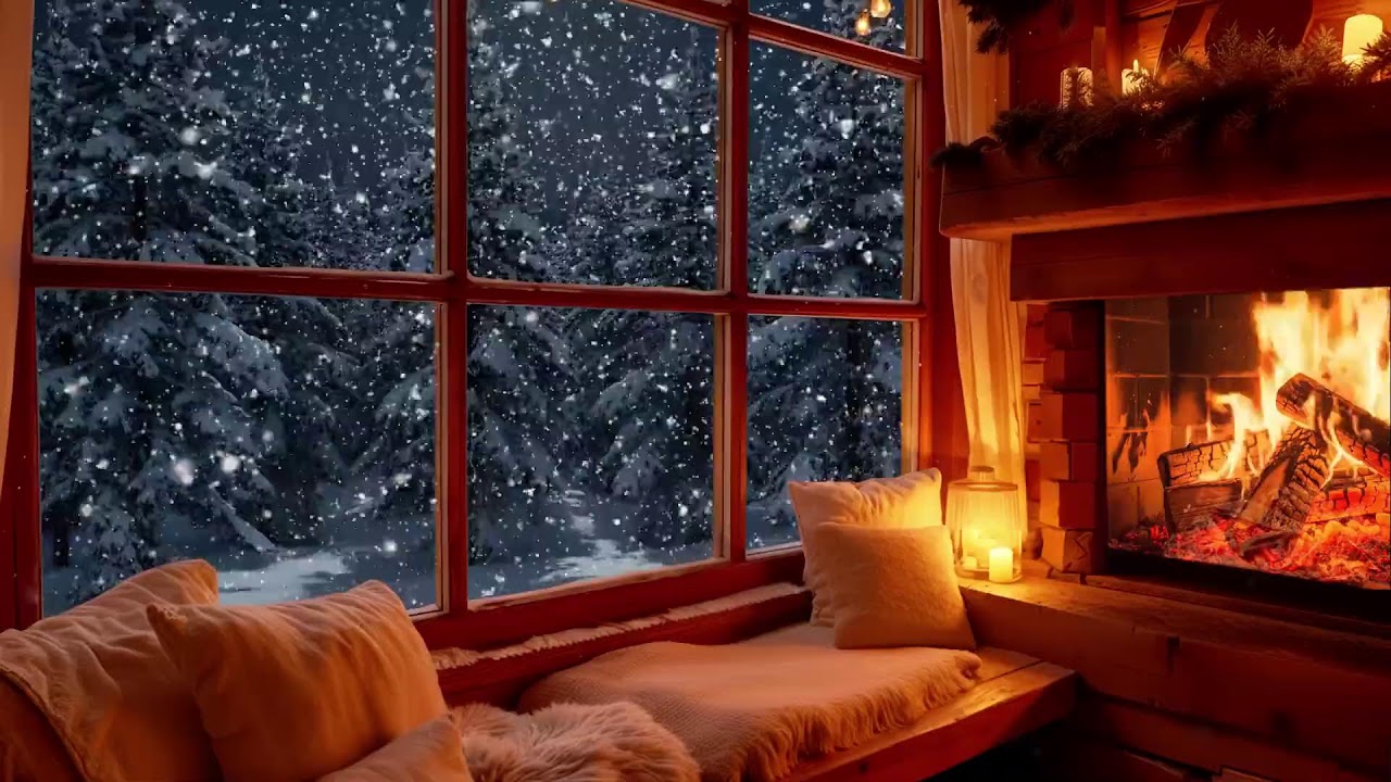 Quiet Snowy Fireplace Jazz ❄️ Winter Ambience for Calm Mind & Productive Focus