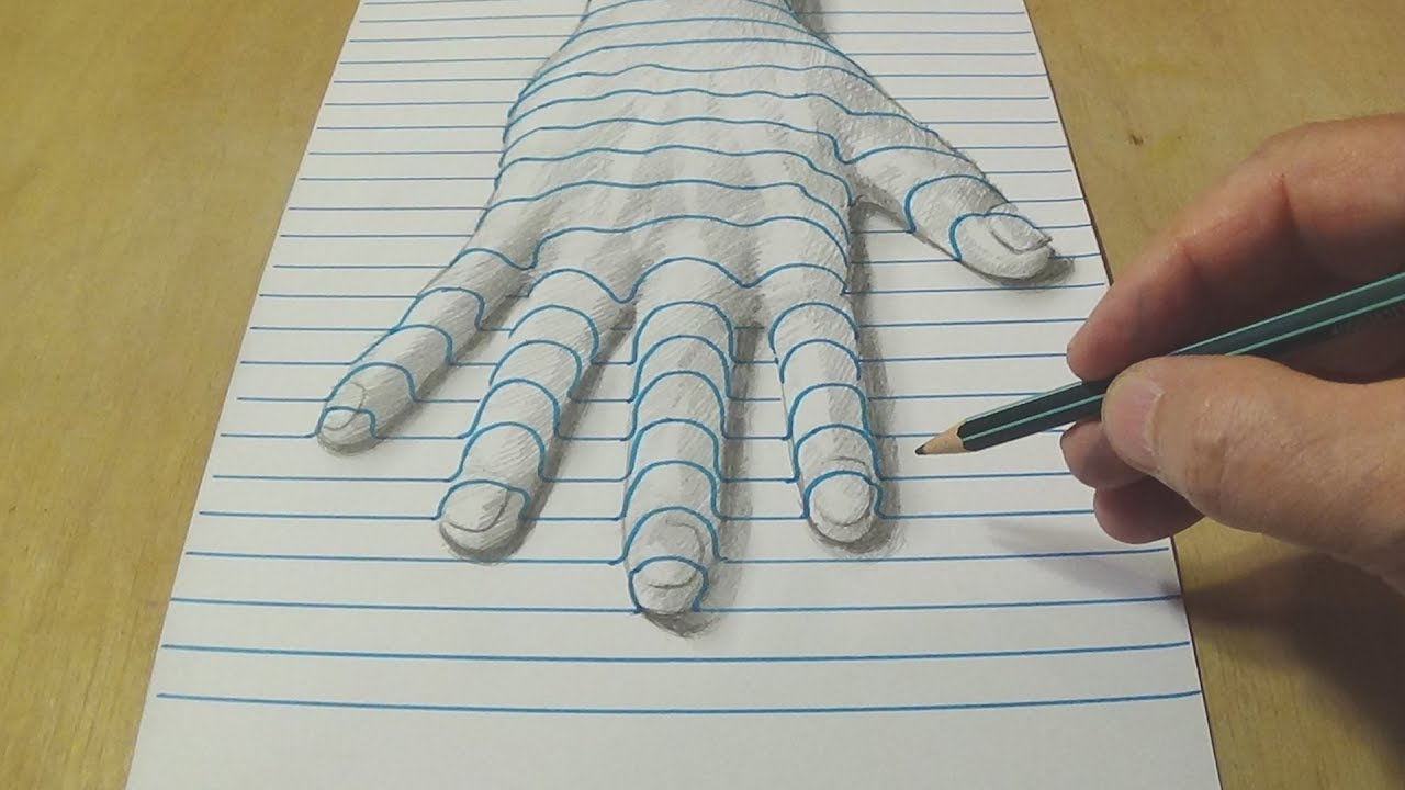 ⁣New Perspective - Drawing a Hand on Line Paper - Trick Art with Graphite Pencil