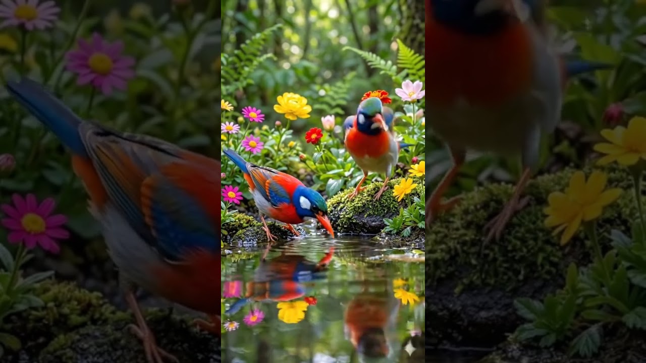 Nature’s tiny masterpiece 🌺🐦A colorful exotic bird enjoying a peaceful moment