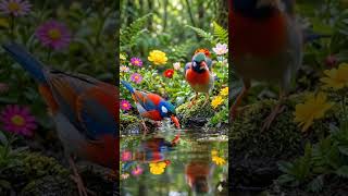 Nature’s tiny masterpiece 🌺🐦A colorful exotic bird enjoying a peaceful moment