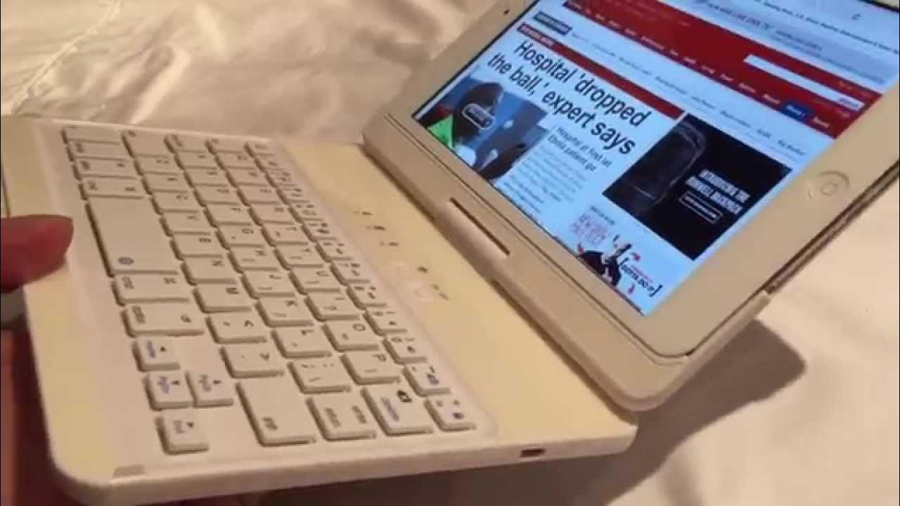 White bluetooth keyboard travel case with rotating cover for Apple iPad