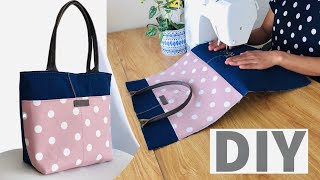 DIY | A SIMPLE TOTE BAG MADE FROM DENIM | REUSE OLD JEANS IDEAS |  เย็บกระเป๋า