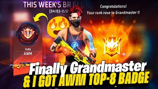 FINALLY I GOT TOP-8 AWM  TITLE & GRANDMASTER DONE 😍 | Free Fire Solo Rank Push | Road to AWM TOP 1