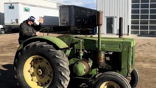 I surprise my dad with his first tractor! Model D John Deere
