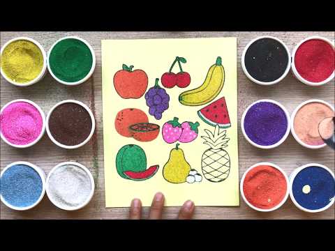Đồ chơi trẻ em, TÔ MÀU TRANH CÁT TRÁI CÂY BỐN MÙA - Colored sand painting fruits (Chim Xinh)