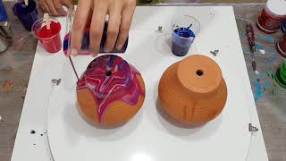 acrylic paint pour on terra cotta pot Periwinkle