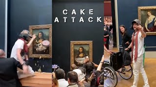 Man Dressed As Old Woman Throws Cake At Mona Lisa Painting