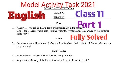 Model Activity Task Class 11 English Part 1 || 2021