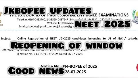 Reopening of window| Jkbopee| NEET 2025....