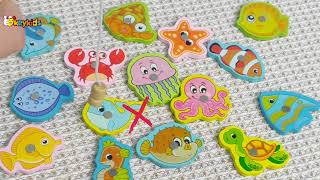 Meet Sea Lifes with Okeykids Wooden Fishing Toy Set for Kids
